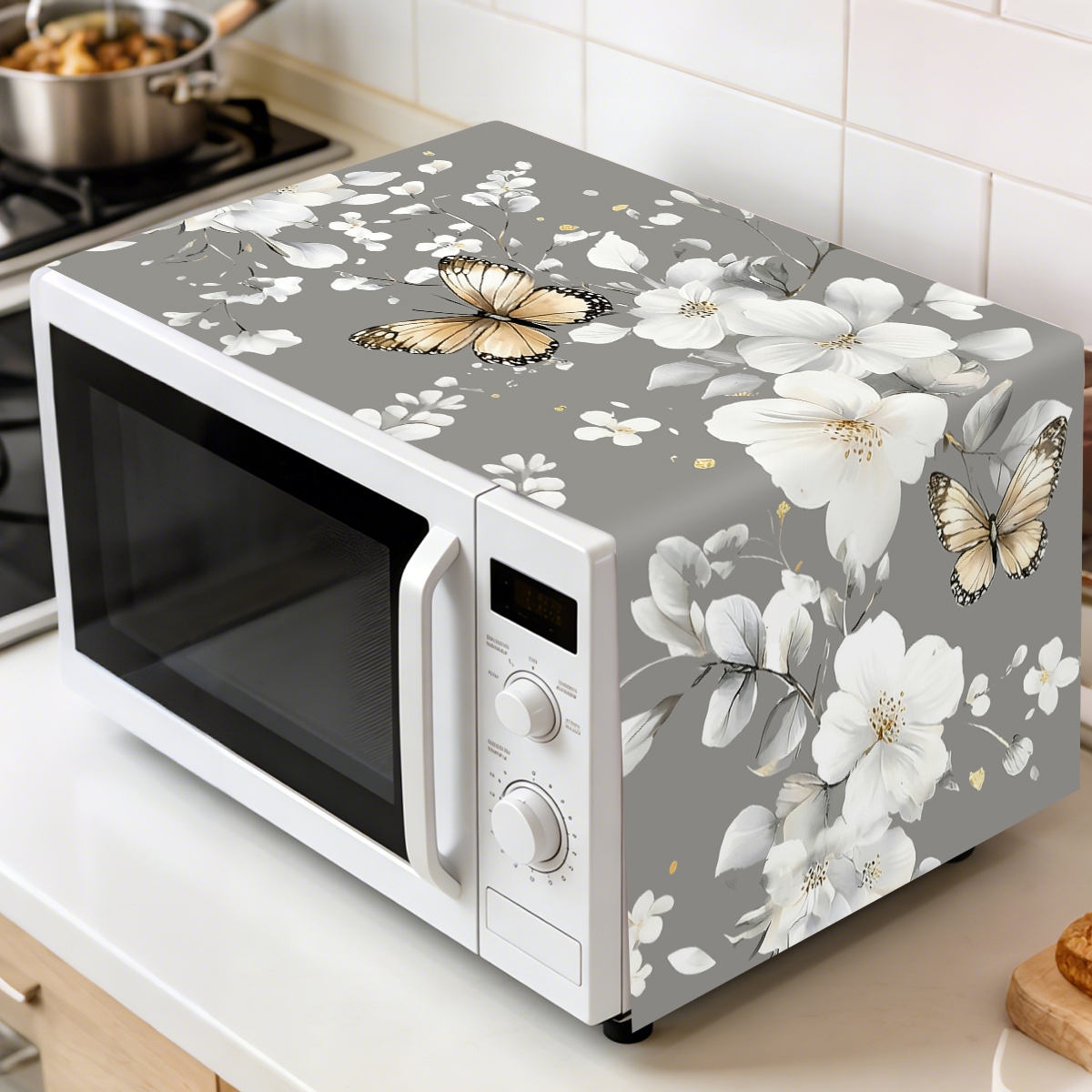 Kitchen Appliances In White - 1 Buah Penutup Debu Microwave Bunga