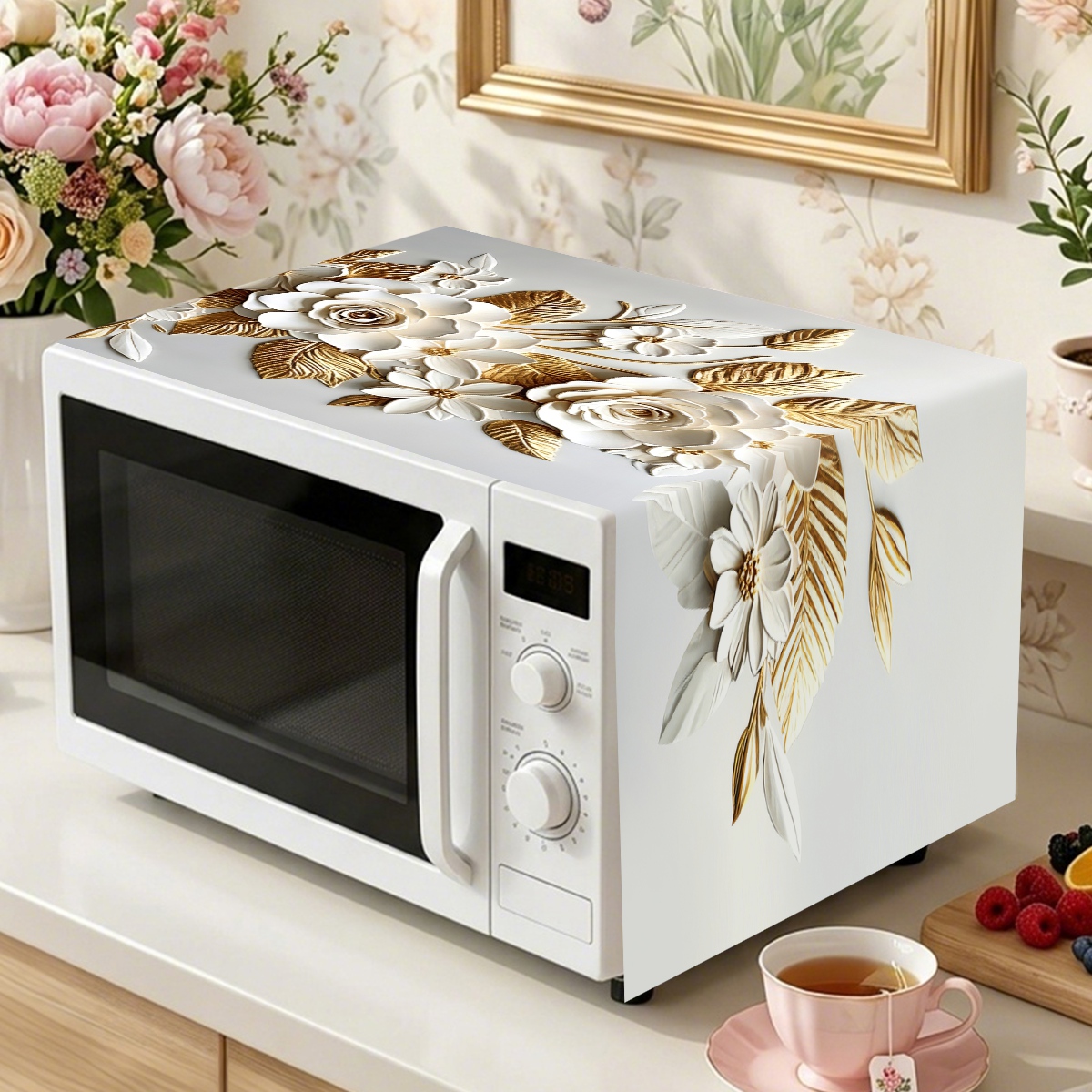 Kitchen Appliances In White - Penutup Oven Microwave Putih Emas 35*85cm