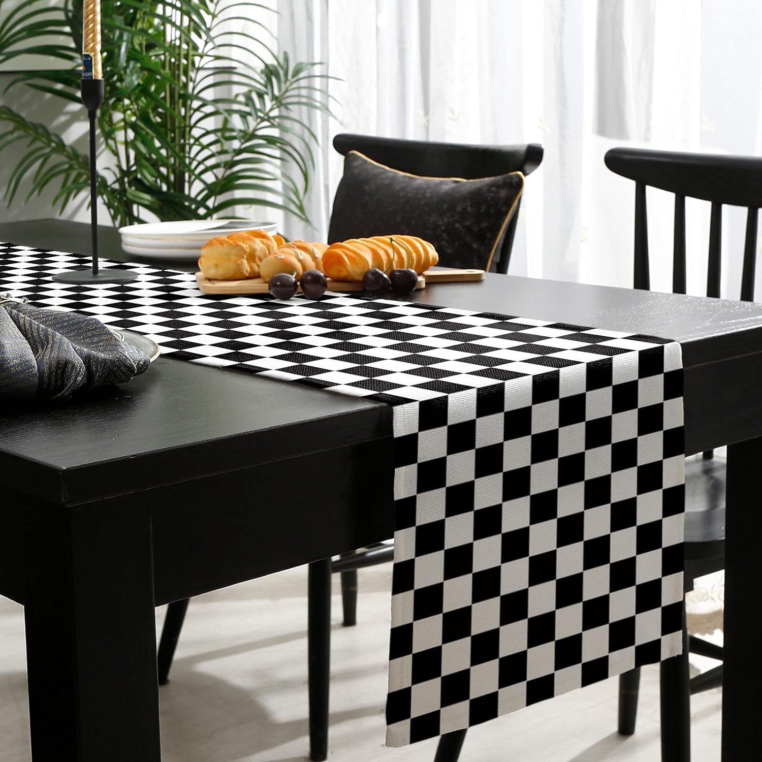 Taplak meja Linen kotak-kotak  - Kitchen Appliances In White ulasan dan harga
