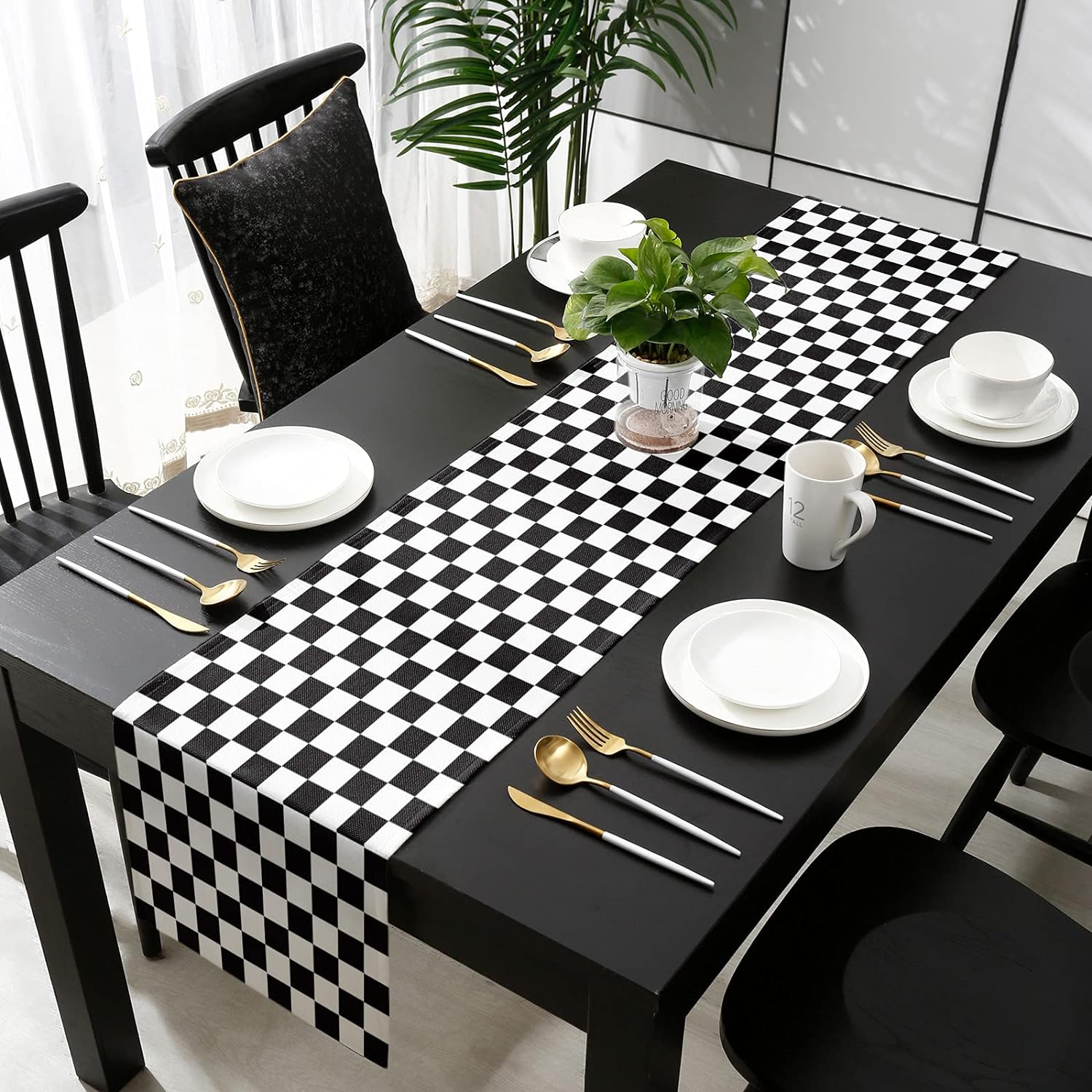 Taplak meja Linen kotak-kotak  - Kitchen Appliances In White ulasan dan harga